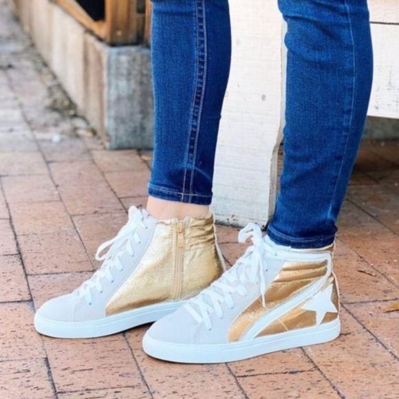 Silver Metallic Hi Top Star Sneakers - Picture 7 of 9